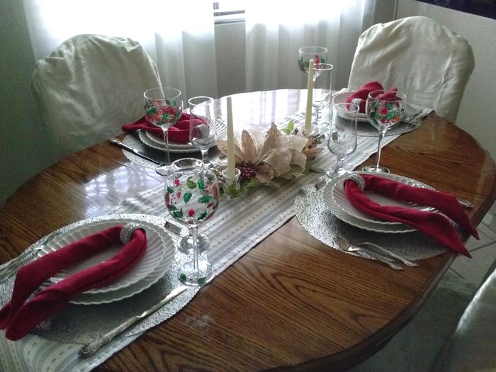 Christmas table with hand-painted glasses