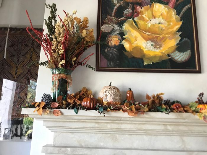 Harvest mantel decorating