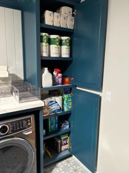 Laundry room cabinets, decluttered and sorted